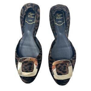 Roger Vivier Chips Ballerinas Shoe Flats Leopard D'orsay Black Brown 39.5 US 9.5